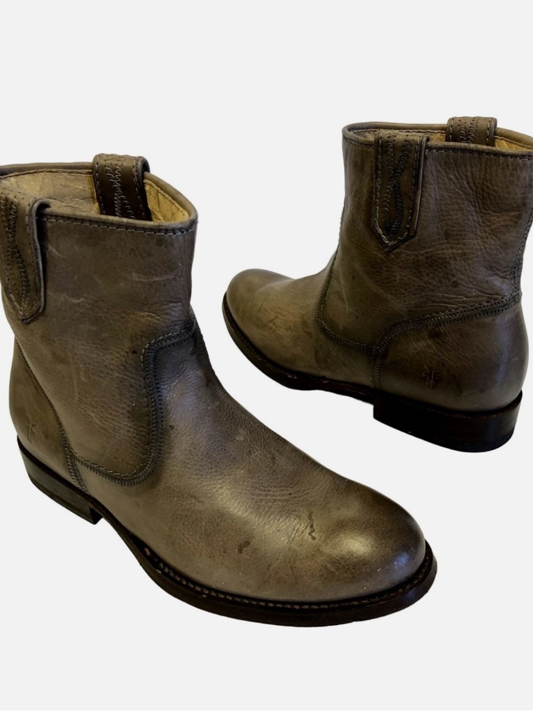 Frye Women’s 8 Jamie Stitch Lady Gray Leather Pull On Ankle Short Boots.